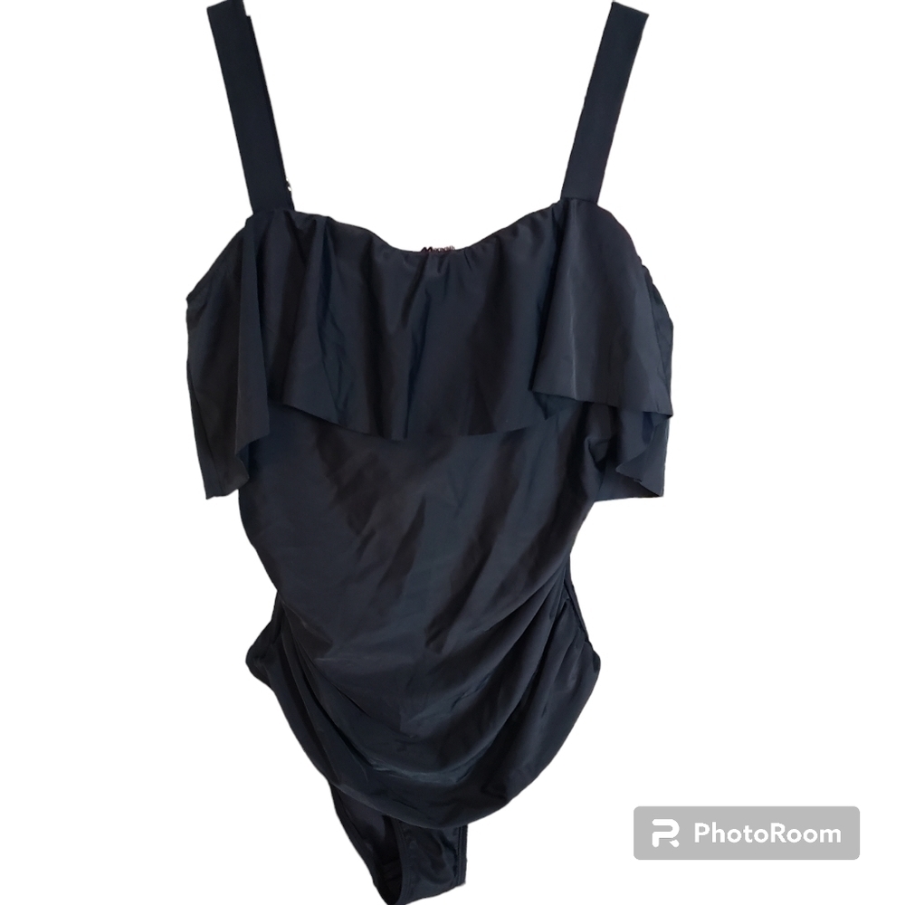 ONE PIECE SWIMSUIT WITH RUFFLE TOP AND CUTOUT BACK NWT